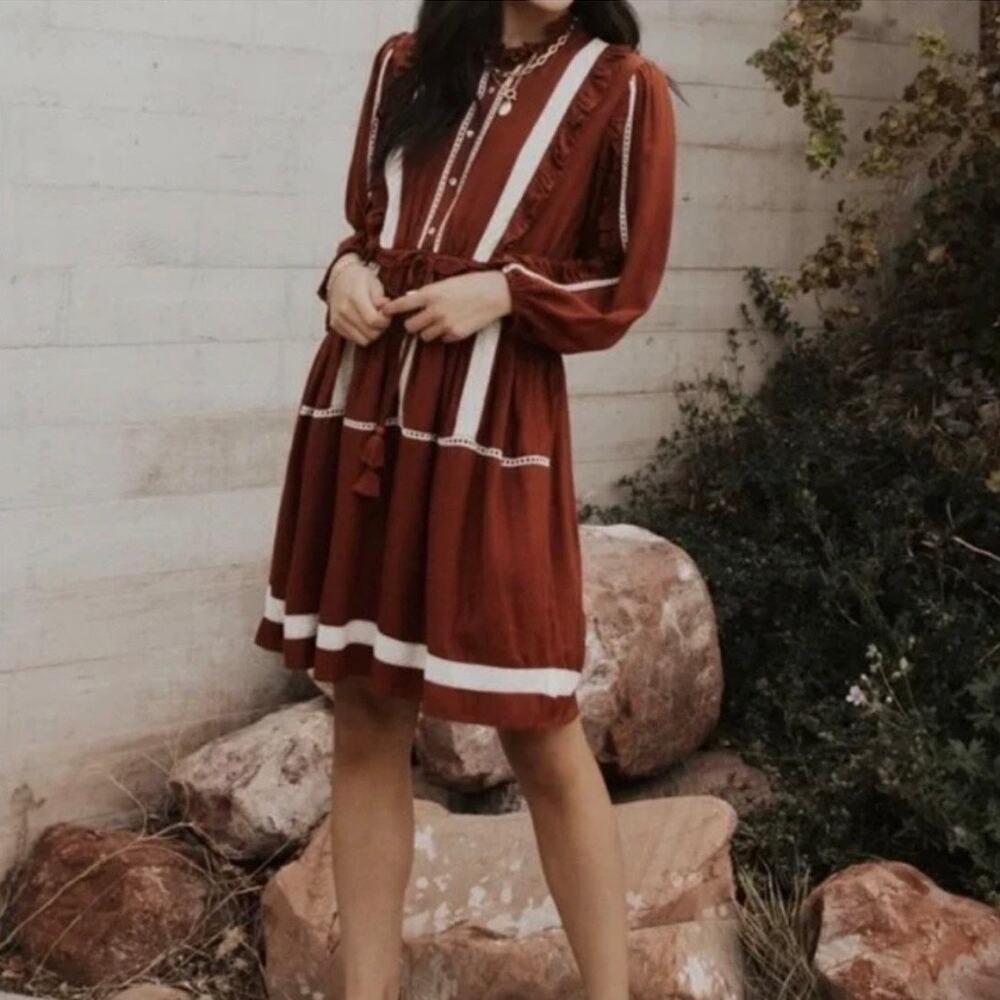 Bohme Zoe Ruffle Lace Trim Dress size Small Boho Style